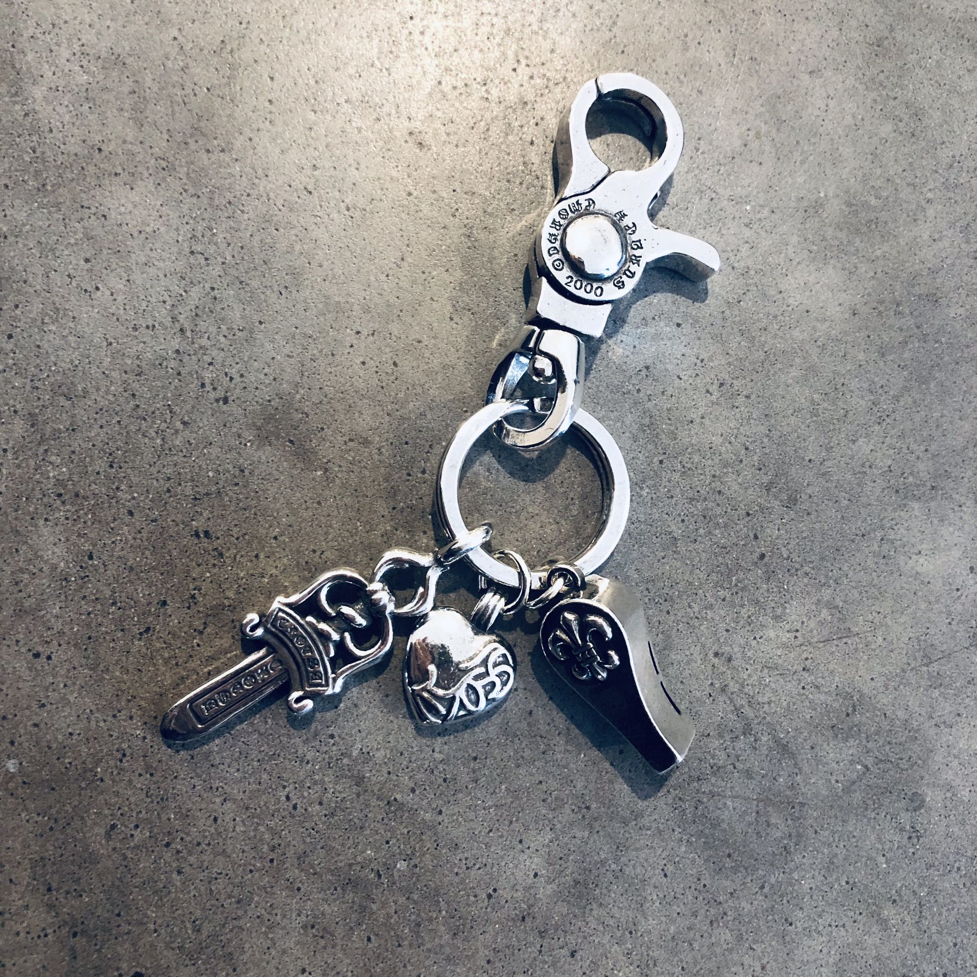 Chrome KeyChain Hearts Wallet Chain Bag Handbag Charm Jewelry Punk Rock Cross Hearts Whistle Daggers