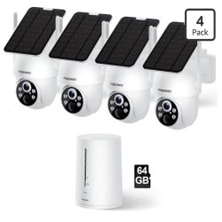 ☆ Solar Security Camera Wireless Outdoor, Solar-Powered, 2K Home Security System, 360° Pan & Tilt, Color Night Vision, Motion Detection, 64GB Memory C