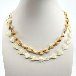 Bohemian Layered Heart Shell Necklace Choker Set - White Tan Statement