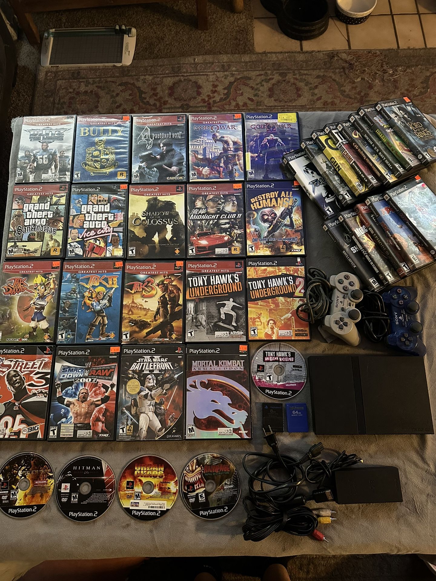 Ps2 With Controllers And Lots Of Games