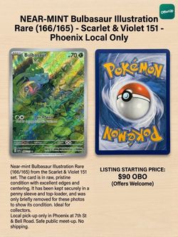 NEAR-MINT Bulbasaur Illustration Rare (166/165) - Scarlet & Violet 151 - Phoenix Local Only