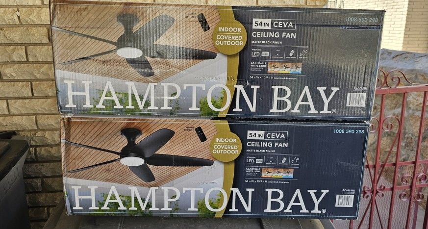 Hampton Bay 
Ceva 54 in. Indoor/Outdoor
Matte Black with Matte
Black Blades Ceiling Fan with
Adjustable White with Remote
Included