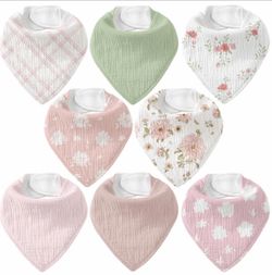 Muslin Baby Bibs 8 Pack, Bandana
