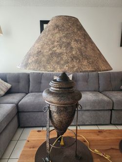 Antique Ceramic Lamps With Metal Base, 33 Inch Height 