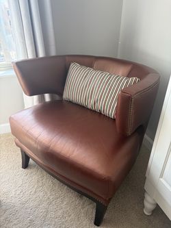 Mid-Century Style Bronze Leather Barrel / Club Chair with Nailhead Trim