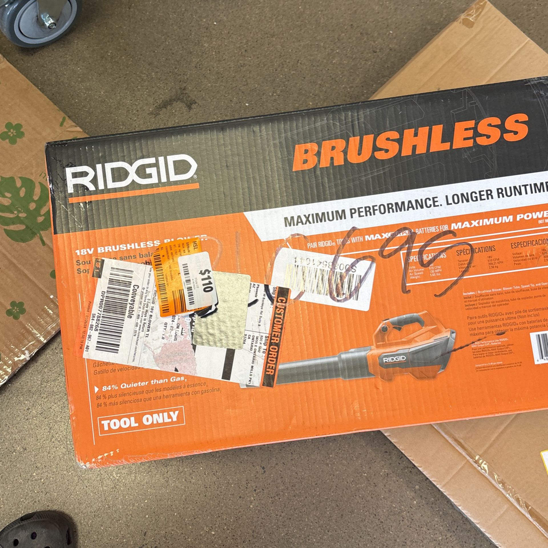 RIDGID 18V Brushless 130 MPH 510 CFM Cordless Battery Leaf Blower (Tool Only)
