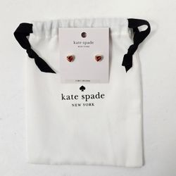 Kate Spade Heart Earrings Red/Gold Tone Cubic Zirc Romantic Rocks NEW/Pouch - Aretes Estilo Corazón 