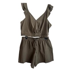 Shein Vacay Cotton Army Green 2 Piece Coordinating Shorts Set Size 3XL