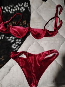 Velvet bikini deep red size small