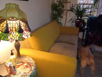 Vintage Mid-Century Yellow Sofa, Boho