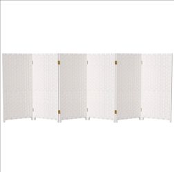 Red Lantern 3 ft. Short Woven Fiber Folding Screen - 6 Panel - White