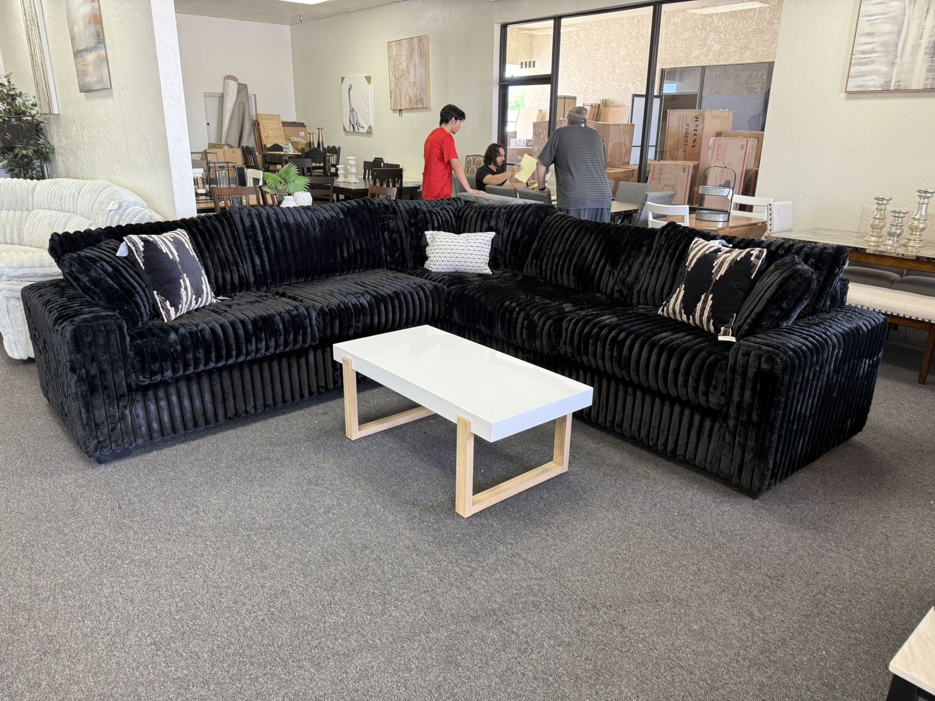 Sectional In Black Corduroy