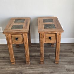Two Soutwestern end tables with lamps