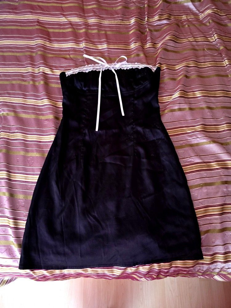 Y2K Satin Black and White Sleeveless Slip Dress