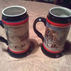 2 Vintage Budweiser Collector's Series Holiday Steins