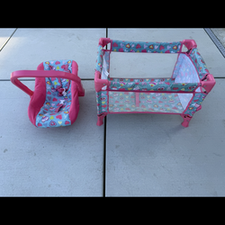 $15obo Doll pack & play / car seat toys