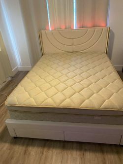 Queen Bed Frame with LED Lights w Storage Drawers & Mattress - $300