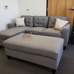 Brand New Light Grey Linen Sectional Sofa +Ottoman (New In Box) 