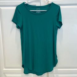 Apt 9 Tunic Top Womens XS Green Short Sleeve Stretch Side Slits Textured