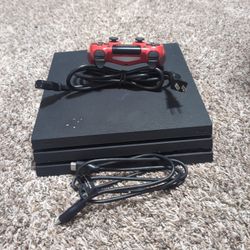 Ps4 Pro With Red Controller Has All The Cables Used 