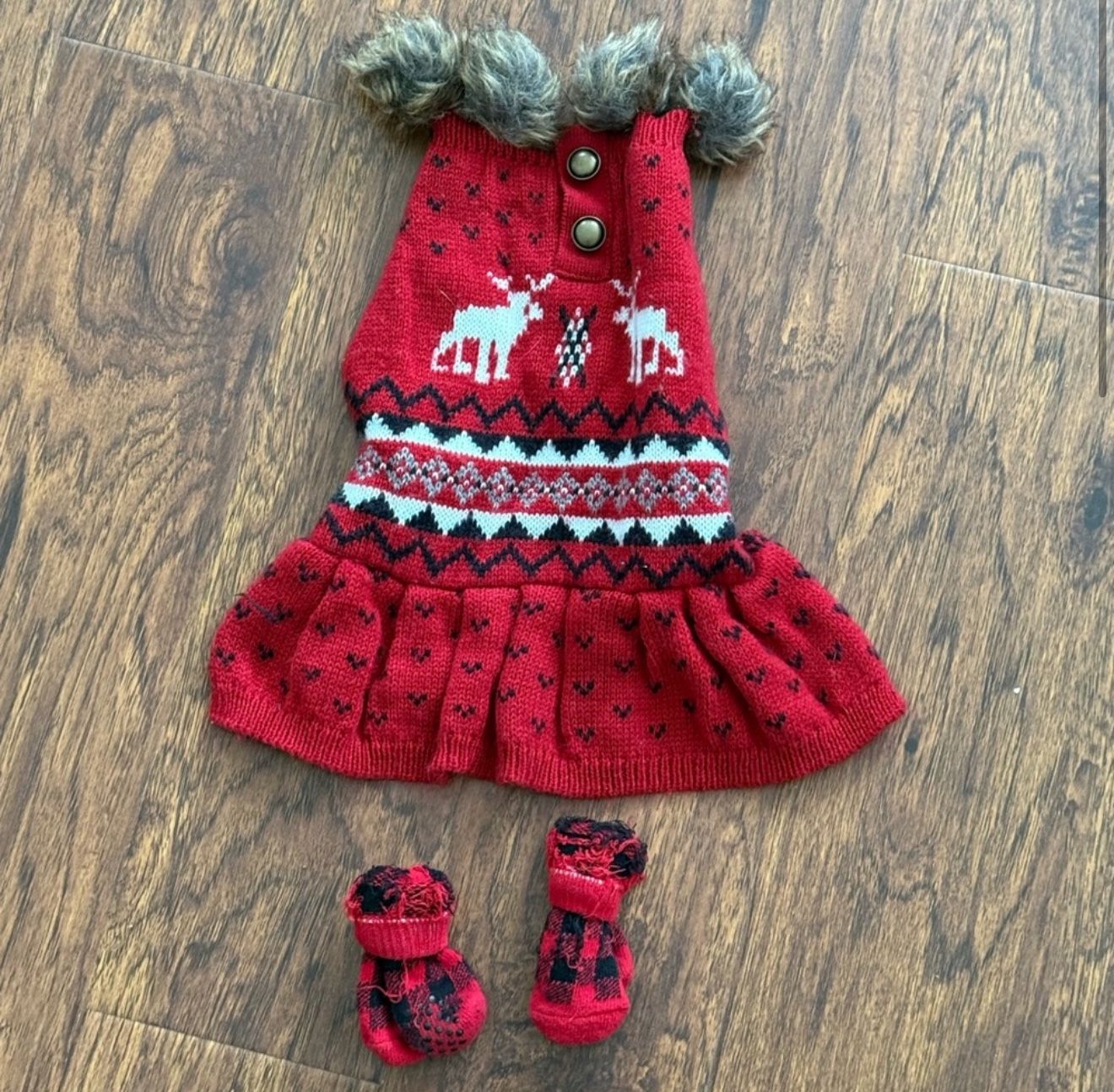 Dog Sweater Dress Outfit with Matching Socks