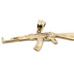 14k Yellow Gold AK-47 Rifle Pendant Charm Necklace GP3113282