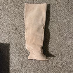 Azalea Wang Suede Peep-toe Wedge Heeled Boot