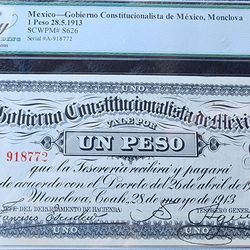 Graded Un Peso Mexico note 63