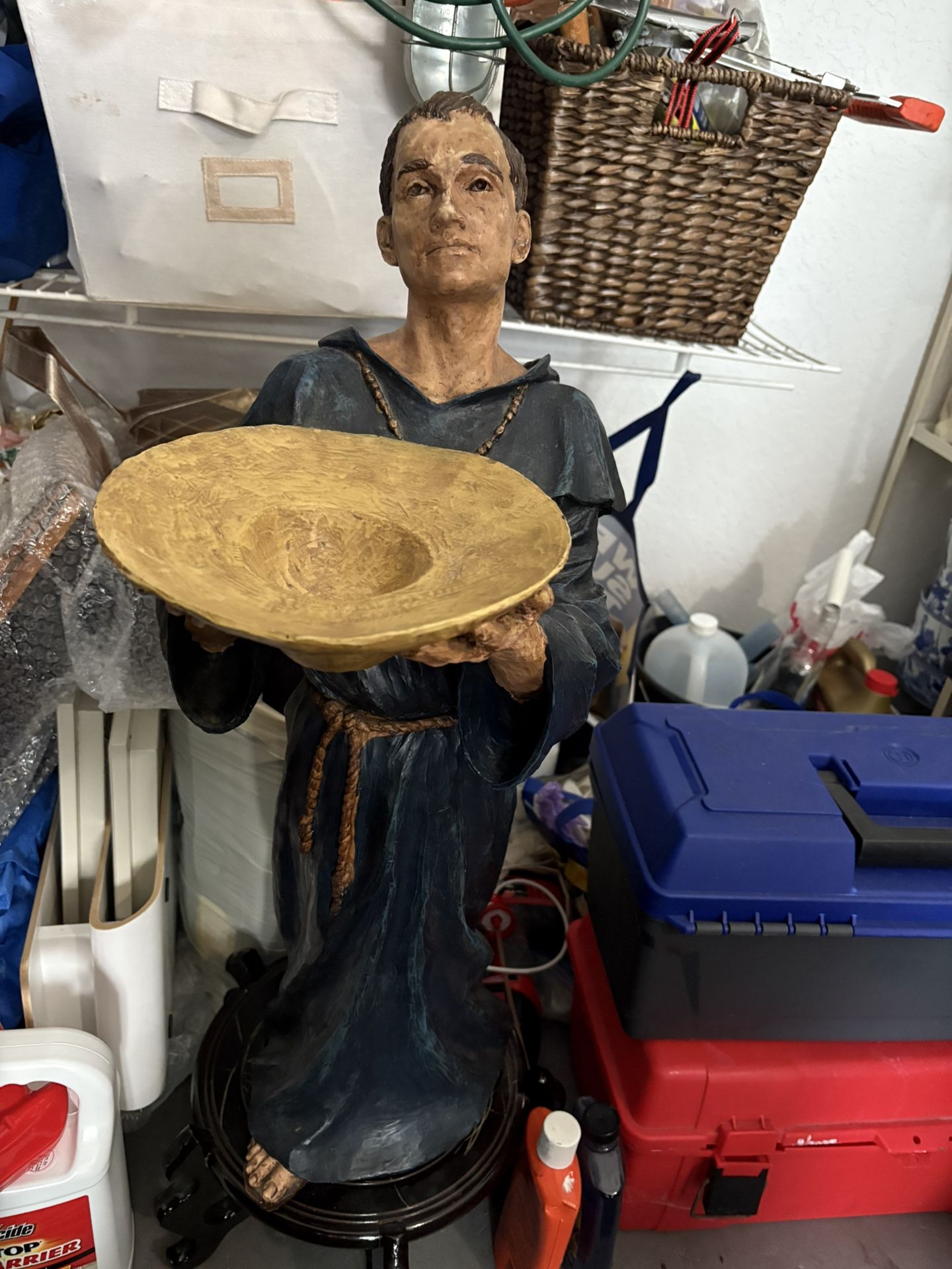 30” Side Table Butler! Handsome Saint Francis Father John Statue. Amazing detail. Priest Brother Monk Friar Tuck Pope Religious Art. Italian Look.