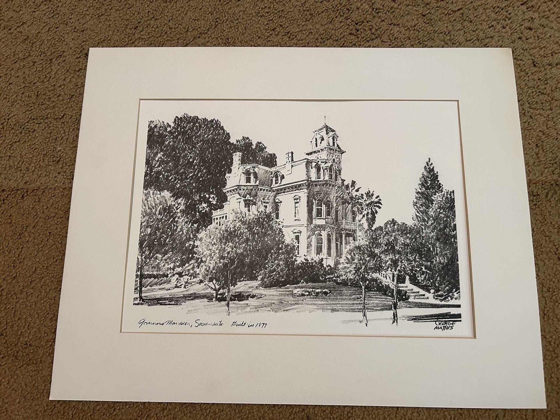 Vintage George Mathis Print - CA Governor’s Mansion, Sacramento
