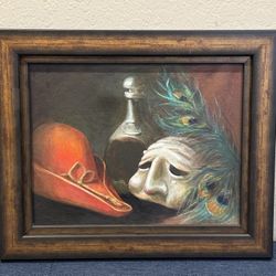 Stunning Still Life Oil Painting of Masque/Hat by Cal. Artist Kathi Colman
