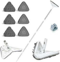 Wall Cleaner Mop with 80" Long Handle.3-in-1 Ceiling Cleaning Tool Duster with 180° Foldable & 360° Rotating Head. Includes 6 Washable Pads for Walls,