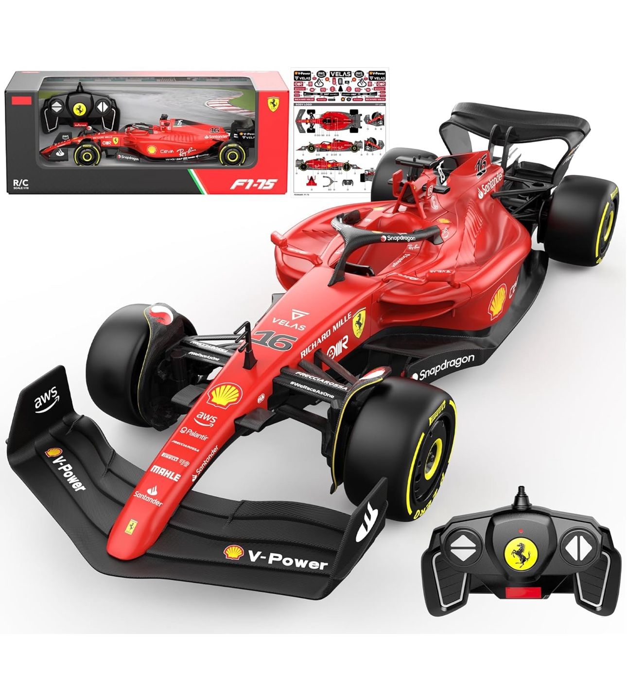Authentic Licensed 1:18 Ferrari F1 75 Remote Control Car - F1 Collection RC car Series for Kids and Adults - 2.4GHz RC Car for Gift (1:18 Ferrari F1 7