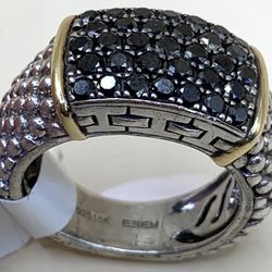 EFFY Size 7 Silver/18K Gold/Black Diamonds