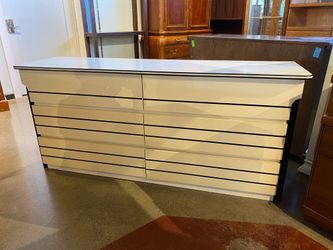 Off White Six Drawer Dresser with Black Accents