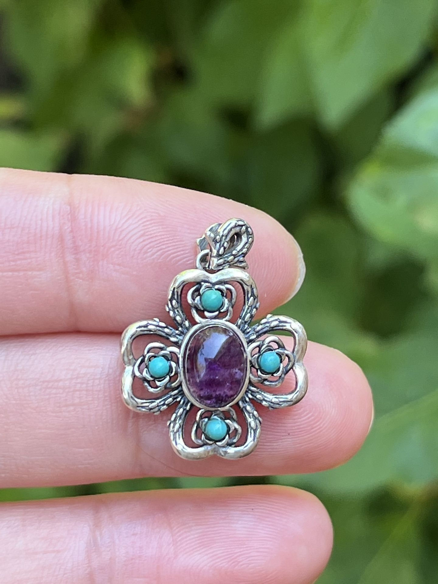 Sterling Silver Dainty Super Seven Turquoise Pendant