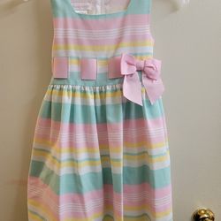 Bonnie Jean Pastel Striped Easter Dress with Bow Size 6 girls