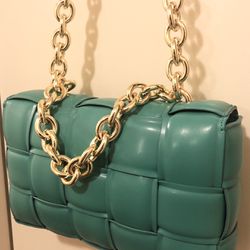 Brand New Woven Purse Bag Gold Chain TURQUOISE 