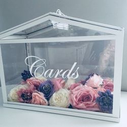 White And Glass Greenhouse/Terrarium For "Cards" At Weddings, Quinces, Sweet 16s Etc