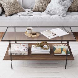 Modern Glass Coffee Table with Shelf