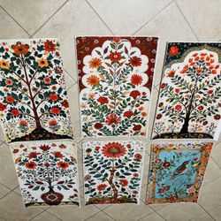 Set of 6 Satin Floral Prints