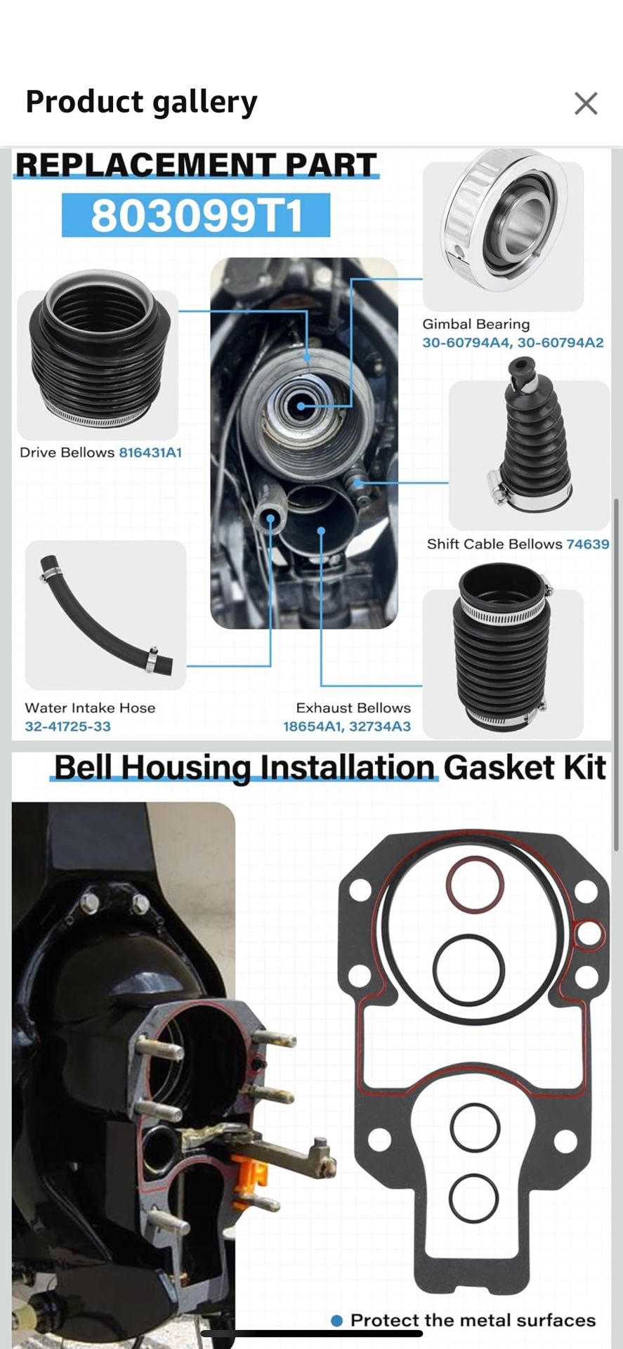 803099T1 Transom Seal Service Bellows Kit Replace for MerCruiser Alpha one Gen 2 with Gimbal Bearing U Joint and Exhaut Bellows 30-803099T1