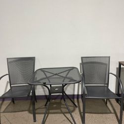 Commercial Grade 28" Square Indoor-Outdoor Steel Patio Table Set with 2 Back Chairs