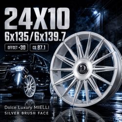 🔥 24X10 DOLCE MIELLI Silver Brush Face Wheels 🔥
