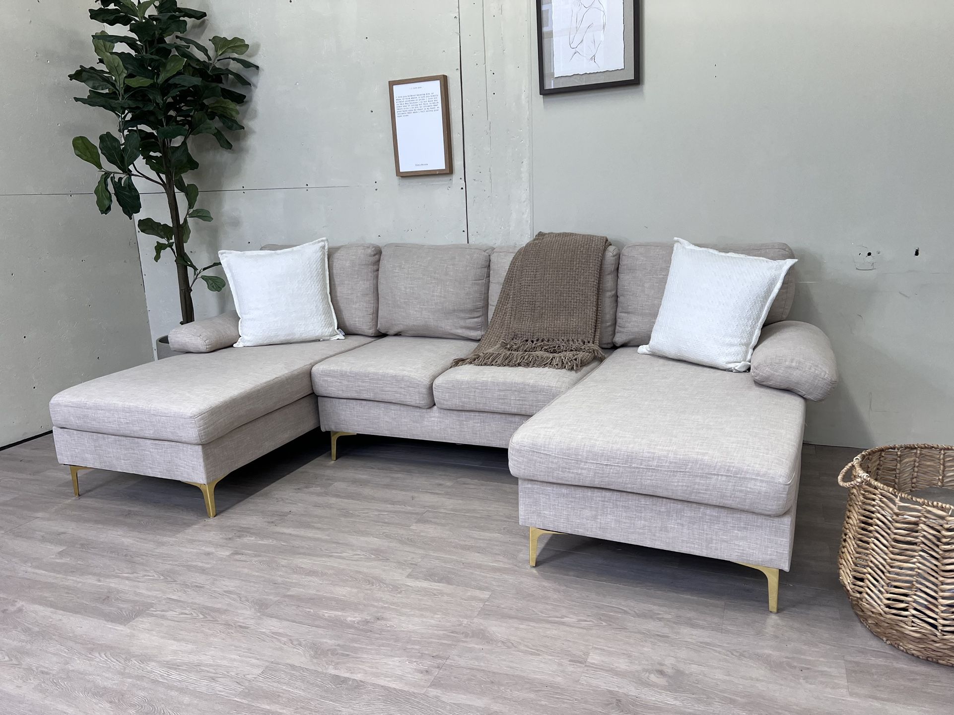 FREE DELIVERY! 🚚 - Cream Modern Gold Legs U Sectional Couch