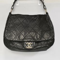 Authentic CHANEL Seasonal Flap Hobo With Distressed GLAZED Calfskin SHW