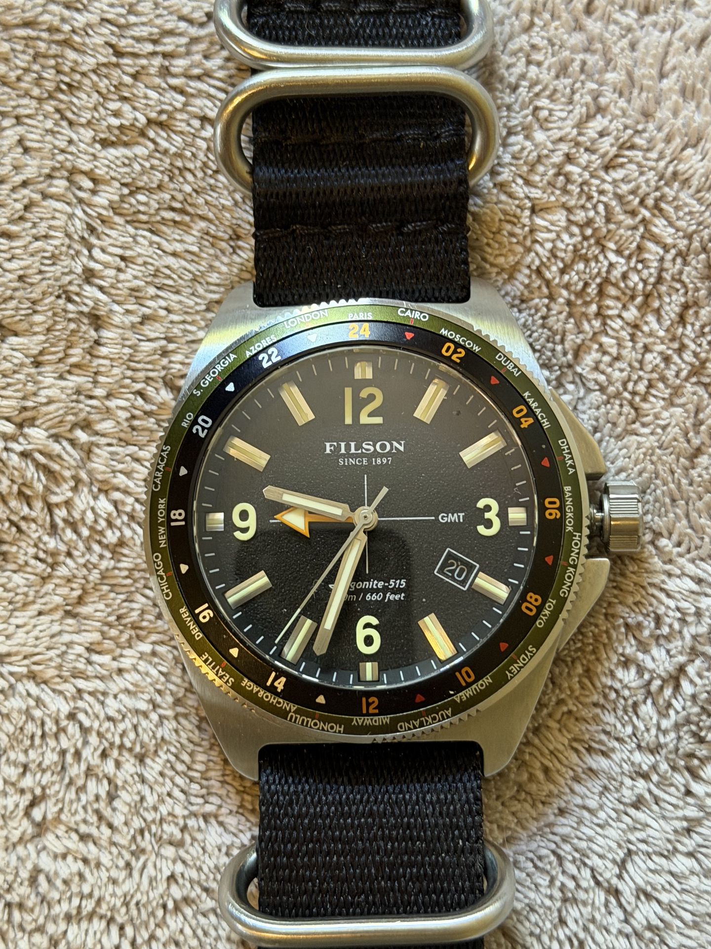 Shinola X Filson Journeyman GMT Watch Black NATO Strap Rare