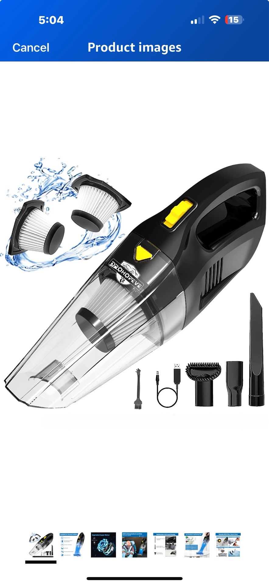 Car Vacuum Cleaner,Handheld Vacuum Cordless Cleaner with 120W High Power,Strong Suction,Mini Wet Dry Vacuum Cleaner Rechargeable,Portable Car Vacuum C