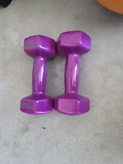 Purple Vinyl Hex Dumbbells Pair and Amazon basics dumbell set