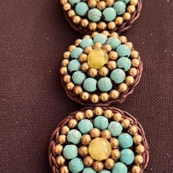Bohemian Turquoise Blue Beaded Cuff Bracelet 